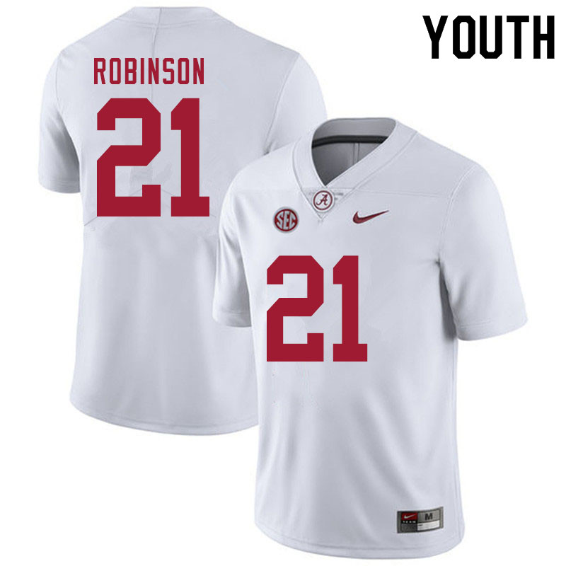 Youth #21 Jahquez Robinson Alabama White Tide College Football Jerseys Sale-White - Click Image to Close